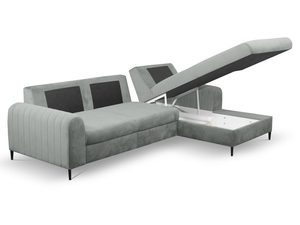 Miniaturka 5 - Szary narożnik welurowy do salonu z funkcją spania i pojemnikiem