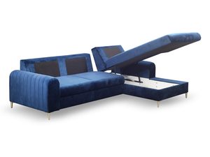 Miniaturka 15 - Granatowy narożnik welurowy do salonu z funkcją spania i pojemnikiem