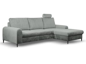 Miniaturka 2 - Szary narożnik welurowy z pojemnikiem na pościel i funkcją spania