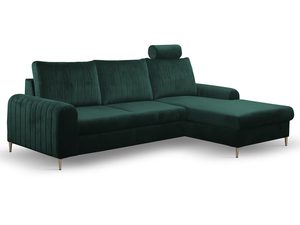 Miniaturka 7 - Zielony narożnik welurowy z regulowanym zagłówkiem i pojemnikiem