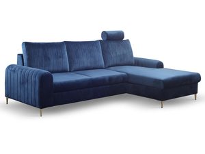 Miniaturka 12 - Granatowy narożnik welurowy z funkcją spania i pojemnikiem na pościel