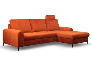 Miniaturka 17 - Pomarańczowy narożnik welurowy do salonu z funkcją spania i pojemnikiem