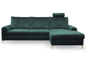 Miniaturka 6 - Zielony narożnik welurowy do salonu z regulowanym zagłówkiem