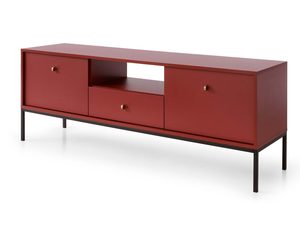 Miniaturka 13 - Nowoczesna szafka RTV czerwona z szufladami i niską podstawą