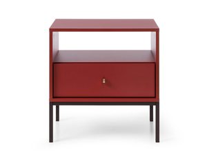 Miniaturka 8 - Czerwona szafka nocna z jedną szufladą i czarną podstawą oraz wnęką do sypialni