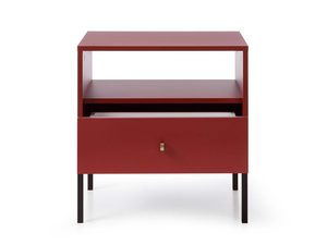 Miniaturka 10 - Czerwona szafka nocna z otwartą półką i szufladą w stylu modern