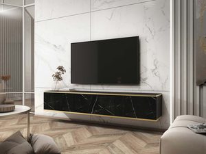 Miniaturka 9 - Czarna szafka RTV z marmurowym wykończeniem w luksusowym wnętrzu