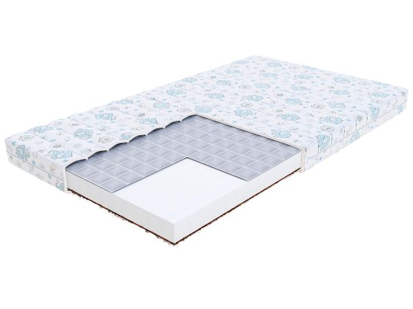 Materac z warstwą pianki i pokrowcem w niebieskie wzory