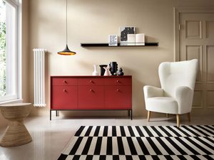 Miniaturka 10 - Czerwona komoda z szufladami i czarną podstawą w stylu nowoczesnym
