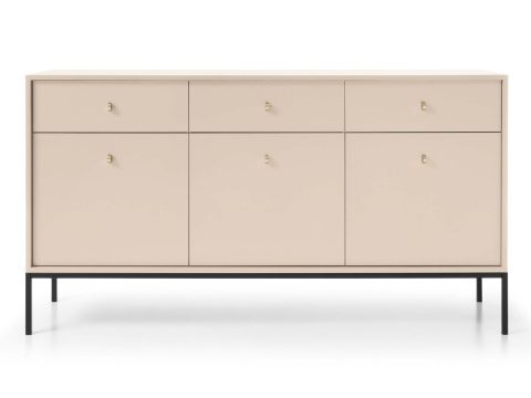 Komoda beżowa z cienką ramą i złotym detalem