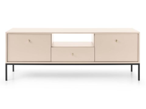 Szafka RTV beżowa z szufladą i czarną podstawą