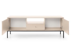 Miniaturka 3 - Nowoczesna szafka RTV w beżowym kolorze z otwartą wnęką