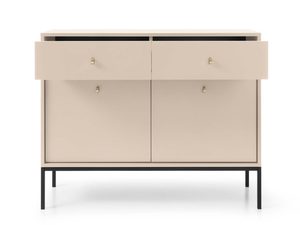 Miniaturka 2 - Beżowa komoda z dwiema szufladami i czarną podstawą w stylu glamour