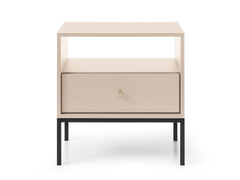 Beżowa szafka nocna z jedną szufladą i czarną ramą w stylu loft