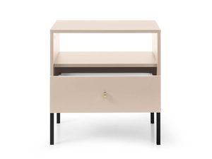 Miniaturka 2 - Beżowa szafka nocna z półką i złotym uchwytem na czarnej ramie