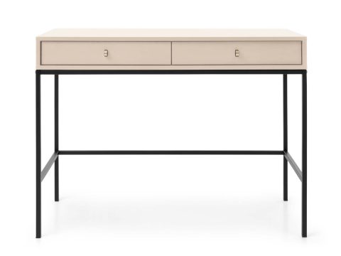 Minimalistyczna toaletka z beżowym blatem i czarną konstrukcją