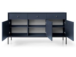 Miniaturka 16 - Granatowa komoda z otwartymi drzwiczkami i czarną podstawą
