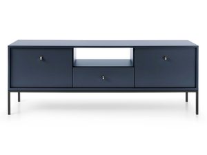 Miniaturka 5 - Komoda RTV granatowa z ozdobnym wykończeniem i złotymi uchwytami