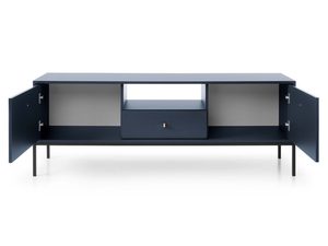 Miniaturka 8 - Nowoczesna szafka RTV granatowa z czarnym stelażem i wnęką