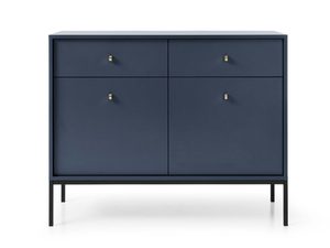 Miniaturka 12 - Ciemnoniebieska komoda z ozdobnym wykończeniem i złotymi uchwytami