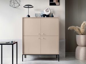 Miniaturka 4 - Beżowa komoda z minimalistycznym frontem i metalową podstawą