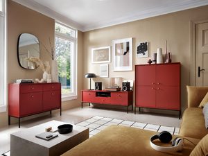 Miniaturka 16 - Aranżacja salonu z czerwonym zestawem mebli RTV