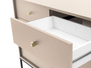 Miniaturka 13 - Wysuwana szuflada beżowej szafki nocnej z czarną podstawą