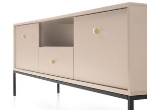 Miniaturka 18 - Beżowa szafka RTV z czarną podstawą i złotymi uchwytami