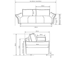 Miniaturka 11 - Schemat techniczny sofy z szerokimi podłokietnikami, styl nowoczesny