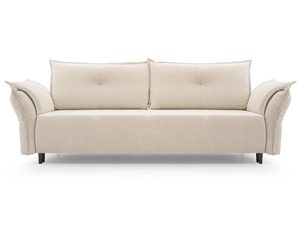 Miniaturka 1 - Beżowa sofa tapicerowana z poduszkami na oparciu w stylu nowoczesnym