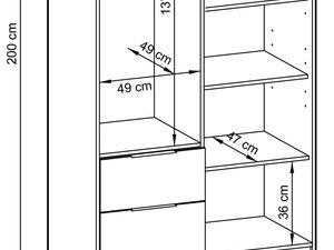 Miniaturka 10 - Rysunek techniczny przedstawiający wymiary szafy szczegółowe