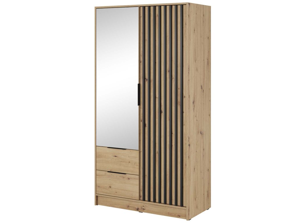Szafa DELY z Lustrem 105 cm- Elegancki Dąb, Grafit, Szary