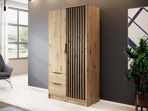 Miniaturka 3 - Drewniana szafa z pionowymi panelami i szufladami, styl loftowy