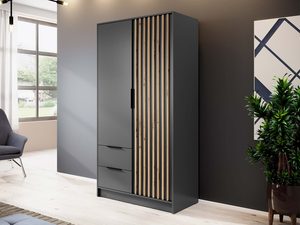 Miniaturka 6 - Przestronna szafa w kolorze szarym z drewnianymi frontami