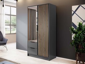 Miniaturka 6 - Nowoczesna szafa z lustrzanymi drzwiami i drewnianymi panelam