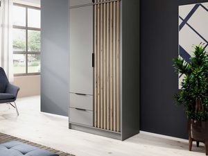 Miniaturka 4 - Szafka RTV z czarnymi panelami i drewnianymi listwami, styl loftowy