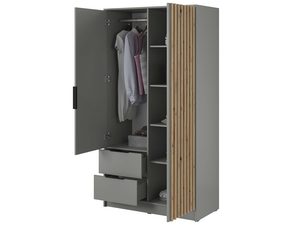 Miniaturka 8 - Szara szafa z drewnianymi panelami i szufladami, styl loftowy