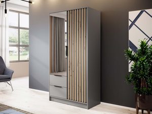 Miniaturka 9 - Szafa z lustrzanymi drzwiami i drewnianymi panelami, styl loftowy