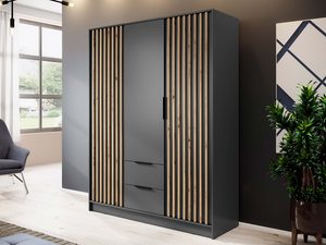 Miniaturka 5 - Szara szafa z panelami drewnianymi z szufladami