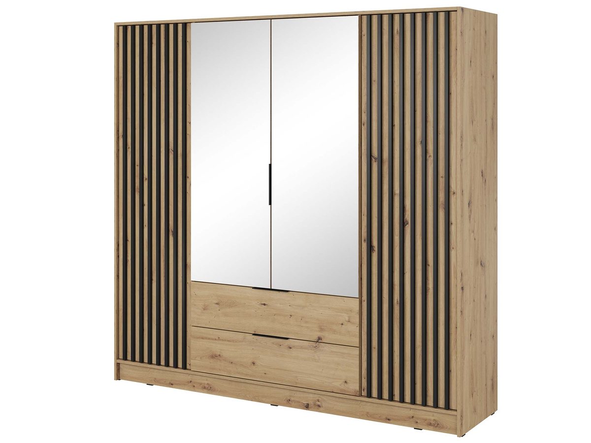 Funkcjonalna Szafa z Lustrem DELY 4D 200 cm – Grafit, Artisan, Szary