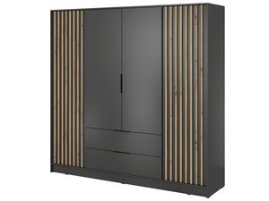 Miniaturka 4 - Przestronna szafa z drewnianymi panelami i szarą podstawą