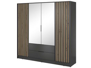Miniaturka 4 - Nowoczesna szafa z lustrzanymi drzwiami i drewnianymi listwami