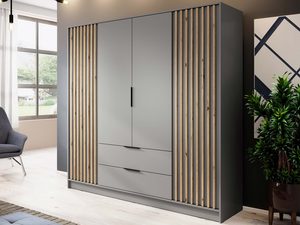 Miniaturka 9 - Nowoczesna szafa z drewnianymi frontami i szarą podstawą