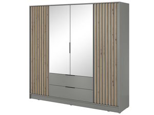 Miniaturka 7 - Nowoczesna szafa z drewnianymi panelami i lustrzanymi drzwiami