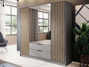 Miniaturka 9 - Przestronna szafa z drewnianymi panelami i lustrzanymi drzwiami