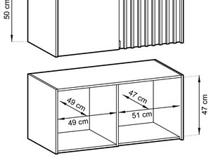 Miniaturka 6 - Rysunek techniczny szafki RTV z półkami i drewnianymi panelami