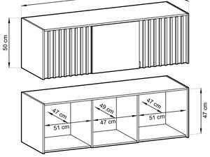 Miniaturka 8 - Rysunek techniczny szafki RTV z półkami i drewnianymi panelami