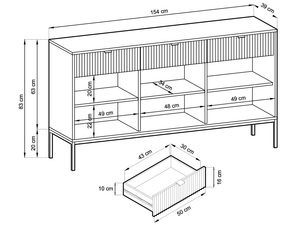Miniaturka 19 - Rysunek techniczny szafki z wymiarami frontów i szuflad