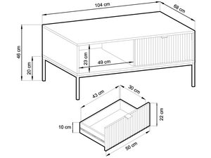 Miniaturka 17 - Rysunek techniczny szafki nocnej z wymiarami i układem wnętrza