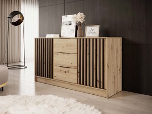 Miniaturka 2 - Komoda z drewnianymi frontami i czarnymi panelami, styl industrialny